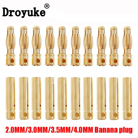 Droyuke 10 пар 2 мм/3,0 мм/3,5 мм/4 мм RC Батарея позолоченный Пуля Разъемы с вилками типа «банан», высокое качество штекерно-разъем типа 