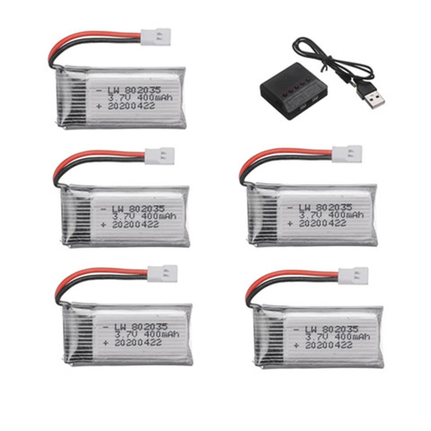 Литий-полимерный аккумулятор 3,7 в 400 мАч для дрона X4 H107 H31 KY101 E33C E33 U816A V252 H6C, запасные части 3,7 в 802035, набор зарядного устройства для аккумулятора ► Фото 1/3