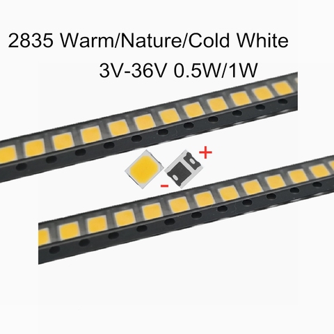 100 шт. SMD led 2835 0,5 Вт 1 Вт высокая яркость белый 3 в 6 в 9 в 18 в 36 в 3000 мА 10000 мА 30 мА 60 мА 50 мА к-к светодиодные бусины ► Фото 1/2