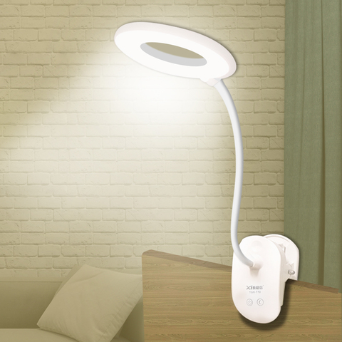 Светодиодная лампа для чтения с зарядкой от USB, гибкий светодиодный светильник для чтения, приглушаемый ночсветильник с сенсорным управлением ВКЛ./ВЫКЛ., 3 уровня, лампа с клипсой ► Фото 1/6
