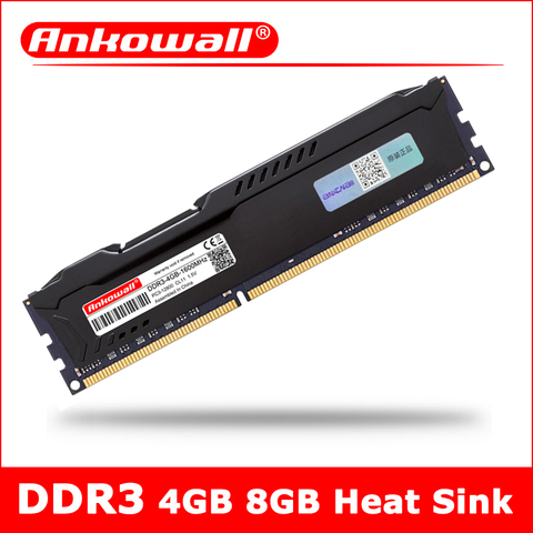 Память ANKOWALL DDR3 4 ГБ 8 ГБ 1333 1600 МГц, память DDR 3 для настольного компьютера, 12800 DIMM, с радиатором, на все материнские платы ► Фото 1/1