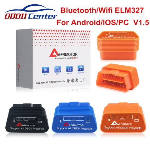 Оригинальный диагностический сканер Aermotor Wifi ELM327 V1.5 Bluetooth 4,0 ELM 327 1,5 OBD2, адаптер ELM327 для работы с Android IOS Windows ► Фото 1/6