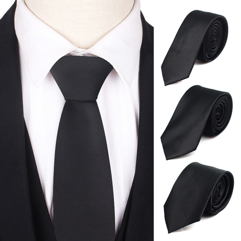 Черный галстук для мужчин и женщин, повседневный костюм, однотонный галстук, узкие мужские галстуки для бизнеса, свадьбы, тонкие мужские гал... ► Фото 1/6