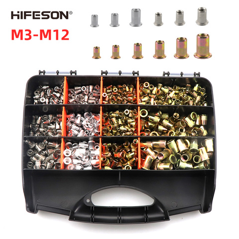 HIFESON 900/1200/1450 шт мульти-Технические характеристики M3-M12 ручной клепальный молоток аксессуары железа/Алюминий/Нержавеющая сталь Гайка Набор ► Фото 1/6