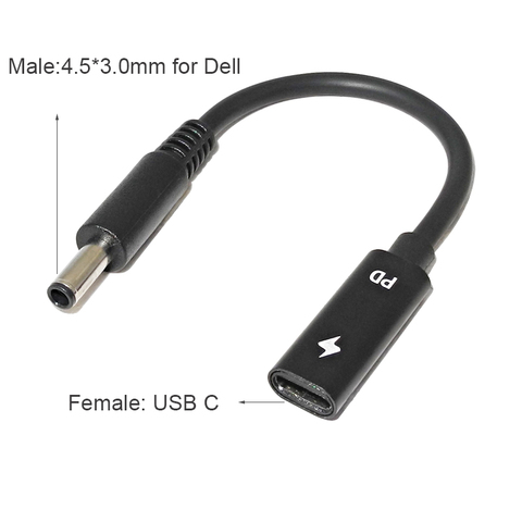 USB Type C адаптер питания для ноутбука Dell Inspiron 11 13 14 17 15 7000 5000 3000 USB C до 4,5x3,0 мм штекерное зарядное устройство ► Фото 1/6