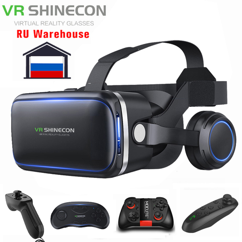 Очки виртуальной реальности Shinecon 6,0 3D VR, шлем, гарнитура, шлем, бокс с геймпадом для iPhone, Android, контроллер ► Фото 1/6