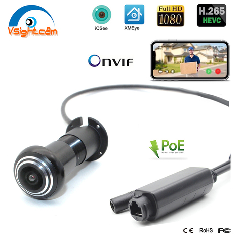 Vsightcam HD 1080P рыбий глаз глазок POE IP камера мини дверь отверстие для глаз камера Onvif P2P сетевая камера наблюдения камера безопасности ► Фото 1/6