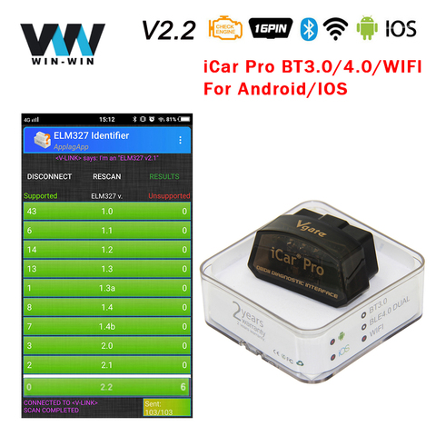 Автомобильный диагностический сканер Vgate iCar Pro ELM327 V2.2 OBD2 Bluetooth/Wi-Fi для Android/IOS ELM327 V2.2 Easydiag OBD OBD2 ► Фото 1/6