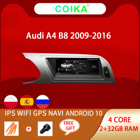 Автомобильный DVD-радиоприемник COIKA, 8,8 дюйма, Android 10,0, для Audi A4 2009-2016 IPS, зеркальный экран, GPS-навигатор, Carplay, Wi-Fi, Google BT, музыка, SWC ► Фото 1/6