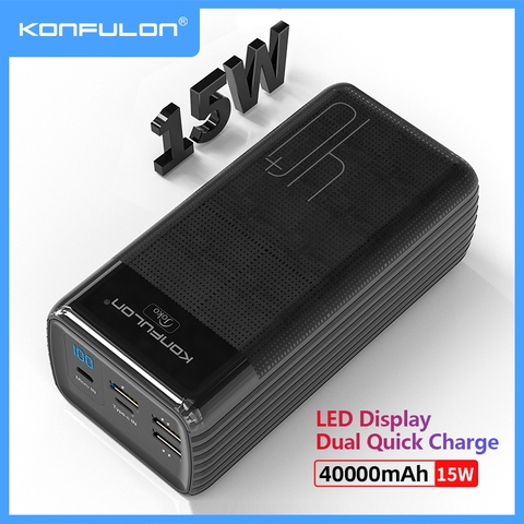 Светодиодный Тип C вход/выхода Powerbank 40000 мА/ч, два способа быстрой зарядки USB Power Bank 15 Вт PD Внешнее зарядное устройство Power Bank для iPhone Xiaomi ► Фото 1/6