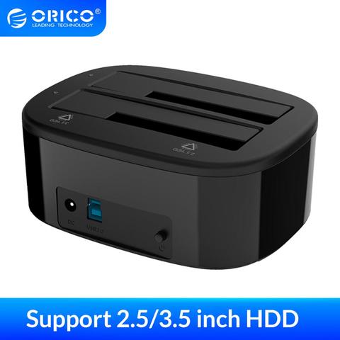 Док-станция ORICO Dual-bay для жесткого диска 2,5/3,5 дюйма HDD SSD SATA до USB3.0 5 Гбит/с 16 ТБ 12V3A блок питания Plug and play ► Фото 1/6