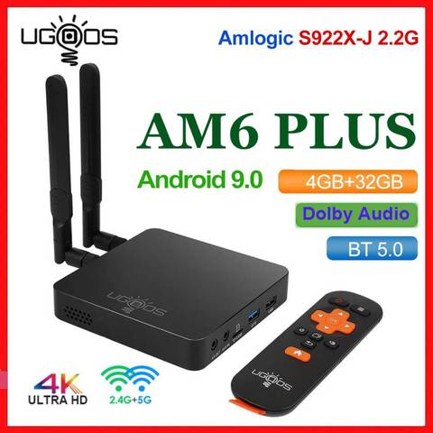 ТВ-приставка UGOOS AM6 Plus, Android 9,0, Amlogic S922X-J DDR4, 4 Гб, 32 ГБ, Φ, Wi-Fi, 1000M, BT5.0, OTT, 4K, AM6 Pro, медиаплеер Dolby, атмосферs ► Фото 1/6