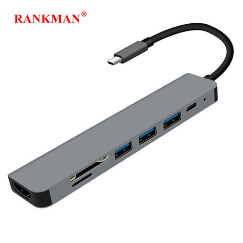 Rankman USB C к HDMI 4K Type-C USB 3,0 SD TF адаптер для MacBook iPad pro Samsung S8 Dex Huawei P30 Dock Projector TV Monitor ► Фото 1/6