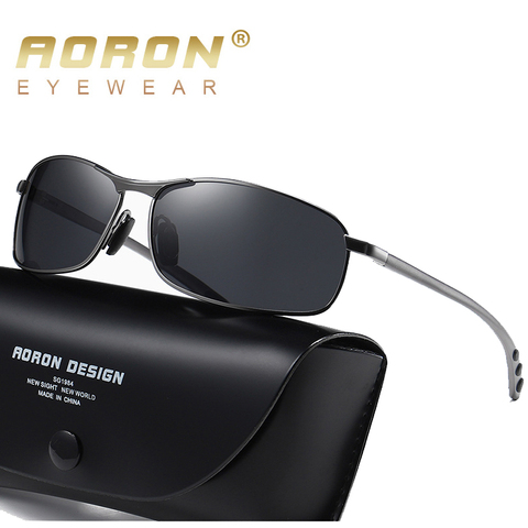 Мужские классические прямоугольные солнцезащитные очки AORON, поляризационные алюминиевые очки с защитой UV400, зеркальные очки ► Фото 1/6