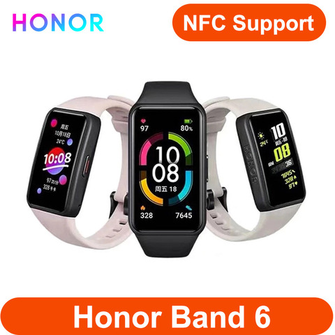 Смарт-браслет Honor Band 6 NFC STD, цветной сенсорный AMOLED дисплей 1,47 дюйма, SpO2, пульсометр, измерение уровня кислорода в крови, фитнес-трекер ► Фото 1/6