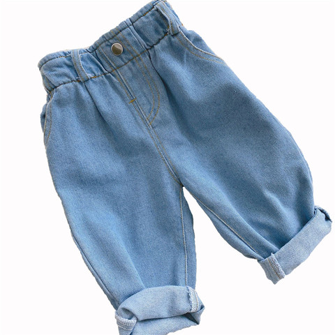 Новые джинсы осень-зима 2022 Одежда для маленьких девочек одежда для маленьких мальчиков однотонные теплые джинсы с высокой талией детская одежда ► Фото 1/6