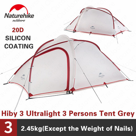 Naturehike Hiby3 Ультралегкая палатка для кемпинга 20D нейлоновая серая белая двухслойная уличная непромокаемая 3 человека портативная семейная палатка ► Фото 1/1