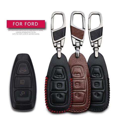 Кожаный чехол для автомобильных ключей, чехол для Ford Focus RS Fiesta Mondeo Kuga B-Max Grand C-MAX S-MAX Galaxy, защитный чехол для ключей ► Фото 1/5