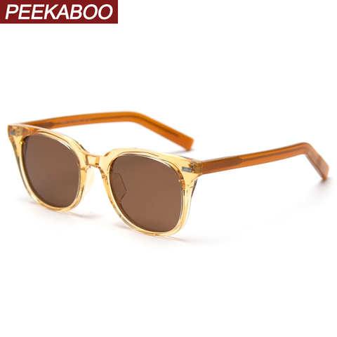 Peekaboo uv400 поляризованные солнцезащитные очки для мужчин в Корейском стиле tr90 квадратные очки в оправе для женщин ацетат прозрачный желтый коричневый ► Фото 1/6