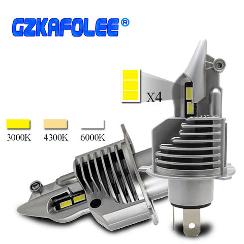 Автомобильные фары H4, светодиодные лампы 4300K H4 для автомобилей/мотоциклов, 3000K, фары дальнего и ближнего света Fighter Foco 72 Вт 12 В 24 в 6000 К ► Фото 1/6