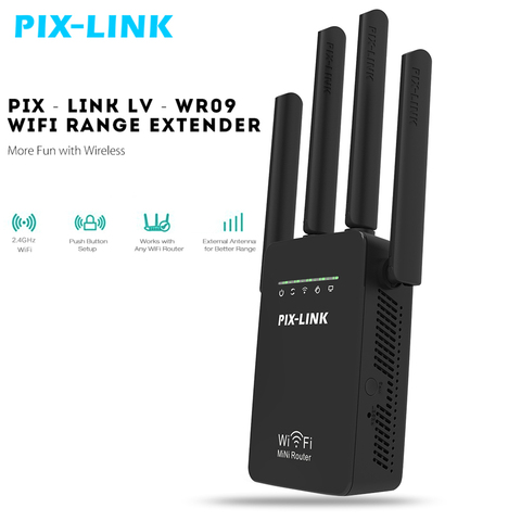 Мини Wi-Fi ретранслятор PIXLINK/маршрутизатор/точка доступа, расширитель диапазона Wi-Fi с 4 внешними антеннами, защита WPS, вилка стандарта ЕС/США/Великобритании/Австралии ► Фото 1/6
