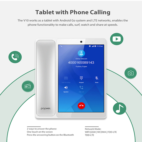 Poptel беспроводной стационарный телефон планшет Смарт android 8,1 телефон 8 дюймов 2g/16g bluetooth телефон android телефон видео звонок ► Фото 1/6