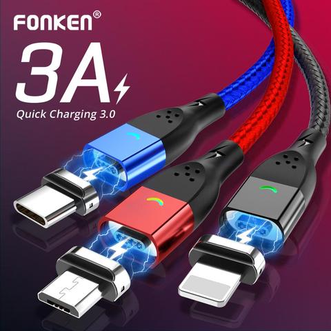 Магнитный кабель FONKEN Micro USB Тип C магнитные зарядные кабели магнитное зарядное устройство для iPhone Samsung Huawei Xiaomi Быстрая зарядка ► Фото 1/6