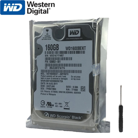 WD 160GB ноутбук жесткий диск черный диск компьютера внутренний HDD HD Жесткий диск SATA II 16MB кэш 7200 RPM 2,5 