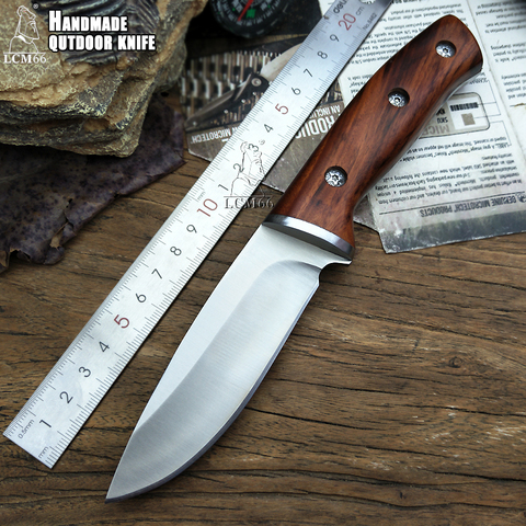 LCM66 охотничий прямой нож, тактический нож, фиксированные ножи, стальная головка + ручка из твердой древесины, нож для выживания, инструменты ... ► Фото 1/6