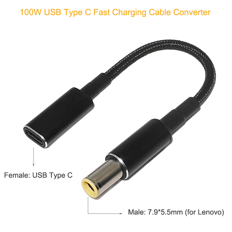100 Вт USB Type C кабель для быстрой зарядки шнур для Lenovo Thinkpad T61 T60 T420 T430 USB-C до 7.9x5.5мм разъем адаптера питания для ноутбука ► Фото 1/6