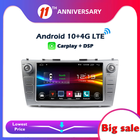 Автомобильный DVD-плеер Carplay DSP IPS Android 10,0 64 Гб 4G LTE GPS карта WIFI Bluetooth радио для Toyota Camry 2007 2008 2009 2010 2011 ► Фото 1/6