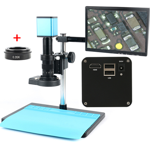 Цифровой фокус SONY IMX290 HDMI TF видео Автофокус промышленный микроскоп камера + 180X C-Mount объектив + Стенд + 144 светодиодная кольцесветильник + 10,1 