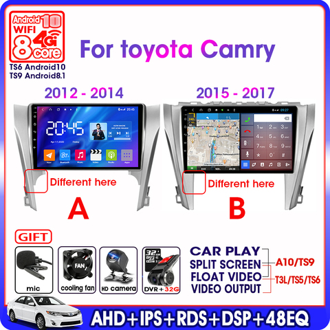 Автомобильная Мультимедийная система T3L, 10 дюймов, Android 9,0, для Toyota Camry 2012-2017, 2din, GPS-навигация, DSP, плавающее окно, 48EQ, 4G + WIFI ► Фото 1/6