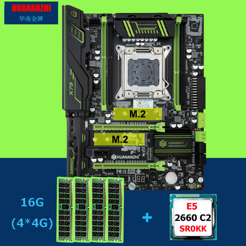 Материнская плата HUANANZHI X79 с двумя слотами M.2, процессор Intel Xeon E5 2660 SR0KK, большой бренд ОЗУ 16 Гб (4*4 Гб), REG ECC, компьютерное оборудование «сделай с... ► Фото 1/6