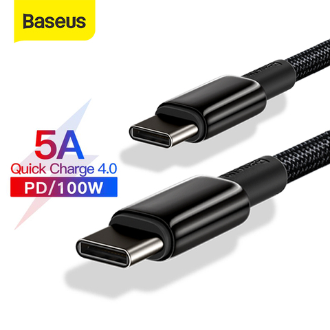 Кабель Baseus 100 Вт с USB C на USB Тип C для Xiaomi Redmi Note 8 Pro Быстрая зарядка 4,0 PD 100 Вт Быстрая зарядка для MacBook iPad Pro ► Фото 1/6