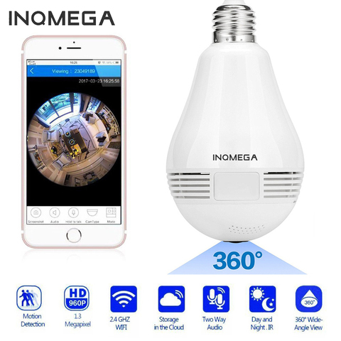 INQMEGA 960P панорамный светильник с лампочкой на 360 градусов, ip-камера, беспроводная, Wifi, объектив рыбий глаз, HD лампа, камера, домашняя камера без... ► Фото 1/6