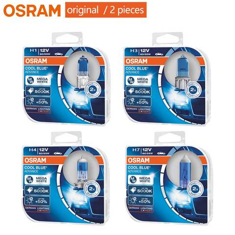 Галогенные лампы OSRAM CBA H1 H3 H4/9003 H7 H9 H11 9005/HB3 9006/HB4, Автомобильные противотуманные фары белого и холодного синего цвета, 12 В, 5000K (1 пара) ► Фото 1/6