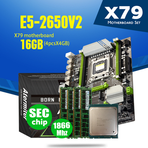 Atermiter X79T X79 Turbo материнская плата LGA2011 блок питания ATX комбо E5 2650 V2 Процессор 4 шт х 4GB = 16 Гб DDR3 Оперативная память 1866 МГц PC3 14900R M.2 SSD ► Фото 1/4