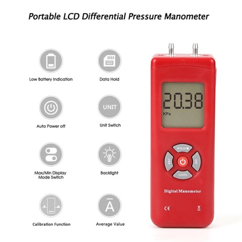 TL-100 цифровой манометр, измеритель давления воздуха, портативные манометры, ручной u-образный дифференциальный измеритель давления ► Фото 1/6