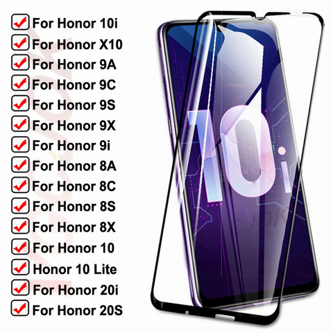 Закаленное стекло 15D для Huawei honor 10i 9i 20i 20S X10, Защитное стекло для Honor 10 Lite, 8A, 8X, 8S, 8C, 9A, 9X, 9C, 9S, Защитная пленка для экрана ► Фото 1/6