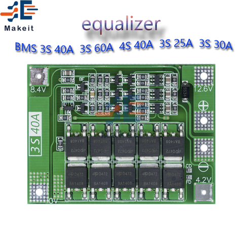 Умный BMS 3S 4S 25A 30A 40A 60A 12v 48v 18650 Защитная балансировочная плата зарядного устройства для литий-ионной, литиевой батареи с балансиром ► Фото 1/6