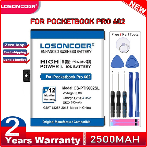 LOSONCOER 2500mAh CS-PTK602SL 1ICP4/40/60 1S1P аккумулятор хорошего качества для Pocketbook Pro 602/603/612/902/903/912/920 920.W Pro 920 ► Фото 1/6