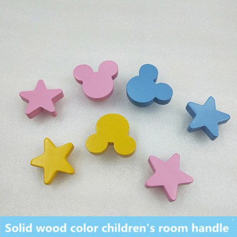 Cartoon color solid wood children's room furniture handle yellow pink blue white star drawer shoe cabinet tv cabinet knob handle ► Фото 1/6
