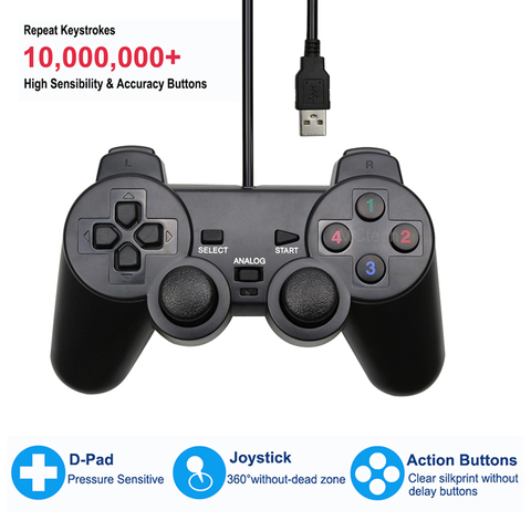 Проводной USB-контроллер, геймпад, вибрационный джойстик для playstation, для WinXP/Win7/Win8/Win10, для ПК, ноутбука, игр Joystic ► Фото 1/6