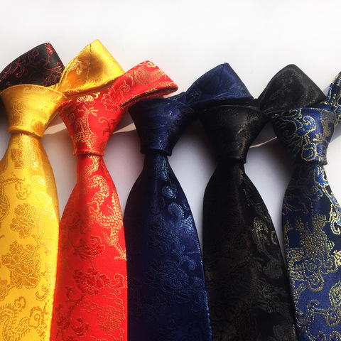 Новое поступление, новый дизайн, праздничный галстук из парчовой ткани с рисунком китайского дракона, галстук для жениха, галстук для жениха красного, черного, винного, розового, коричневого цветов ► Фото 1/6