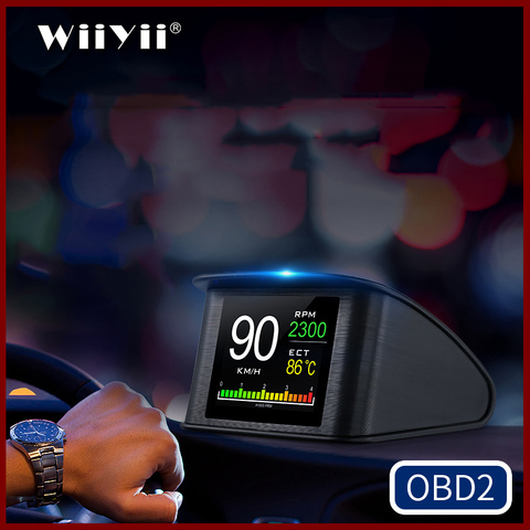 WiiYii P10 автомобильный дисплей OBD2, цифровой спидометр, потребляемое напряжение, температура, пробег, проектор лобового стекла ► Фото 1/6