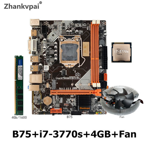 Комплект материнской платы B75 LGA 1155 с Intel Core i7-3770S CPU 1 шт. * 4 Гб 1600 МГц DDR3 + память для настольного компьютера с вентилятором SATA III USB 3,0 VGA HDMI ► Фото 1/6