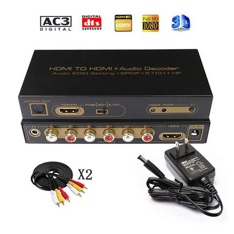 HDMI 5,1 аудио конвертер декодер DAC DTS AC3 EDID HDMI к HDMI экстрактор конвертер сплиттер цифровой SPDIF RCA ► Фото 1/6