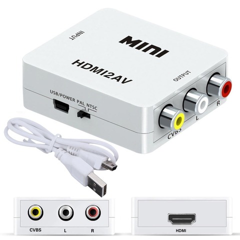 Композитный адаптер с mini HDMI на VGA и RCA AV, конвертер для аудиосигнала на ПК, 1080p, 3,5 мм, CVBS, HDTV ► Фото 1/1