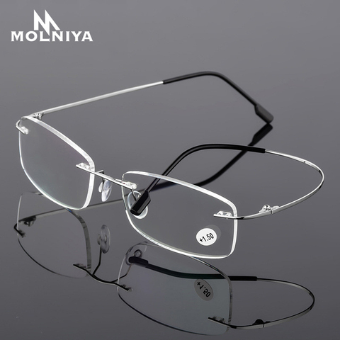 2022 ультралегкие TR90 титановые очки без оправы с памятью для чтения для мужчин и женщин очки для дальнозоркости + 1,0 + 1,5 + 2,0 до + 3,5 + 4,0 ► Фото 1/6